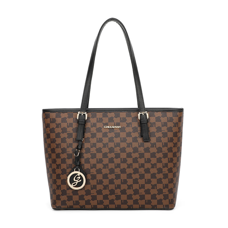 Sac cabas marron motif damier